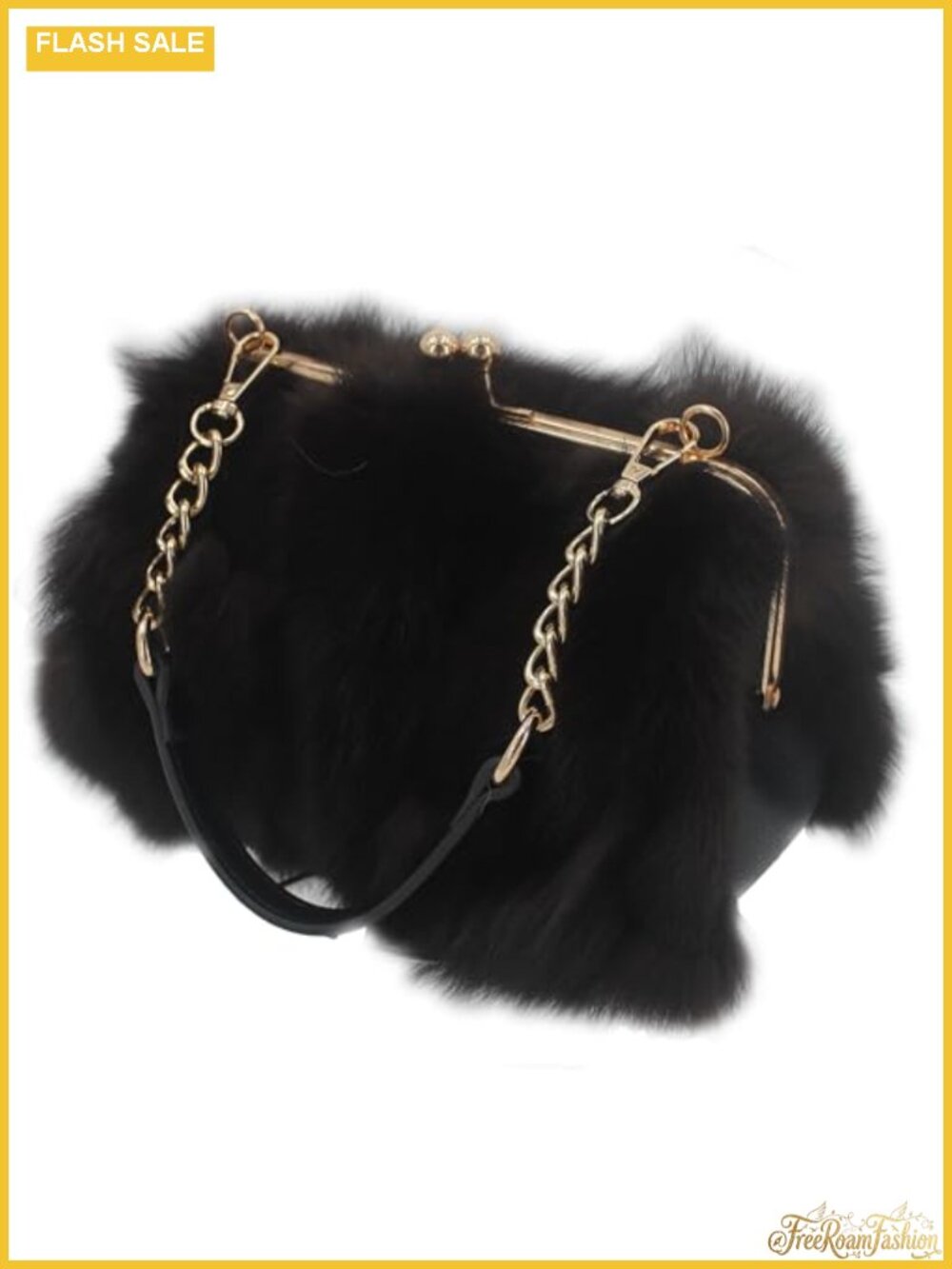 Genuine Fur Evening Clutch with Adjustable Chain Strap Kisslock Closure